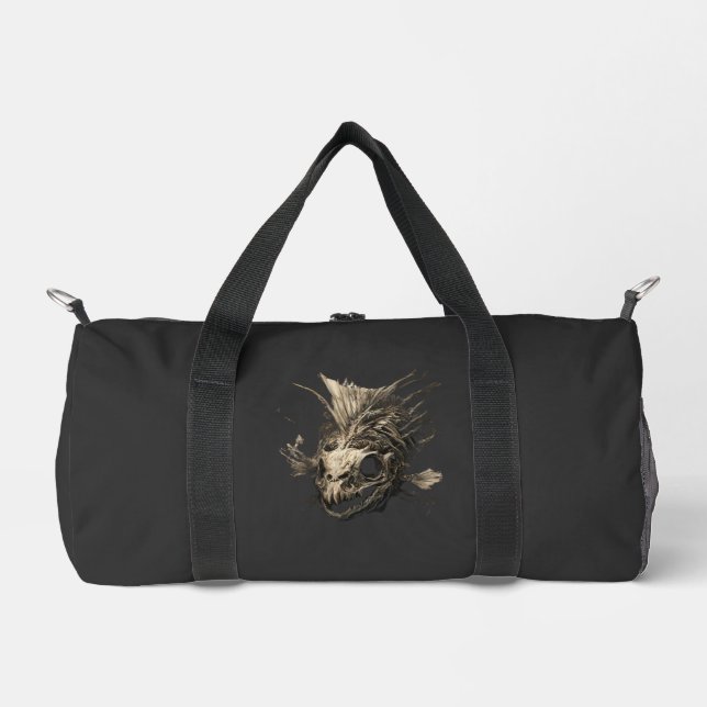 Bolso De Deporte Pequeño Prehistoric Fish Skull Grunge Dark Art Duffel Bag (Anverso)