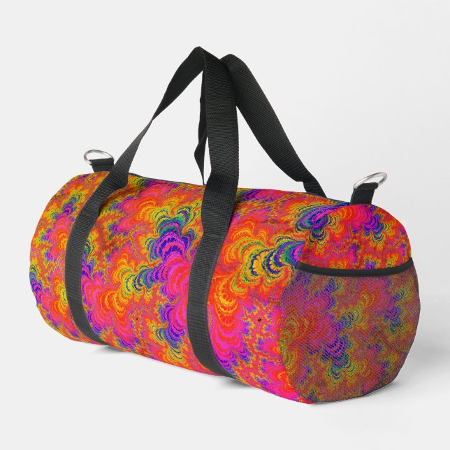 Bolso De Deporte Pequeño Psicodélico Funky Hippie Boho Neon Rainbow Fractal (Esquina derecha)