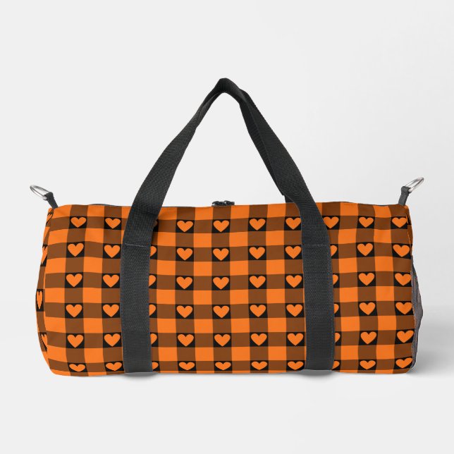 Bolso De Deporte Pequeño Pumpkin Orange Black Buffalo Heart Plaid (Anverso)