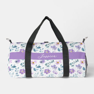 Bolso De Deporte Pequeño Purple Green Watercolor Wildflower Monogram