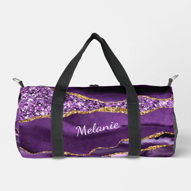 Bolso De Deporte Pequeño Púrpura Personalizado de mármol de oro Su nombre (Anverso)