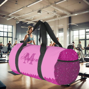 Bolso De Deporte Pequeño Purpurina de color rosado, zigzag, monograma, pers