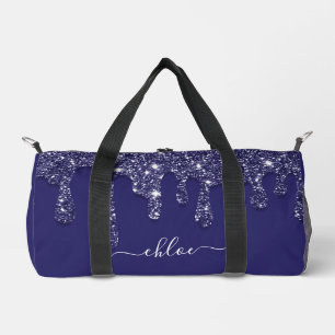 Bolso De Deporte Pequeño Purpurina de rayas blancas azules de la marina mod