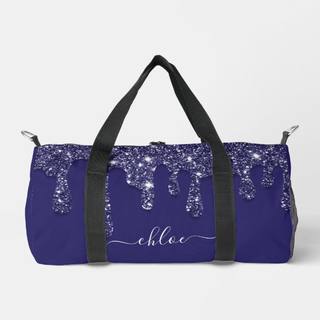 Bolso De Deporte Pequeño Purpurina de rayas blancas azules de la marina mod (Anverso)