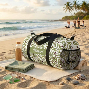 Bolso De Deporte Pequeño Rama de Olivo Nombre Monograma Verde Salvia