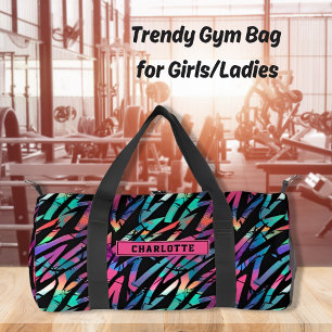 Bolso De Deporte Pequeño Rayas abstractas de grunge rosa neón para chicas d
