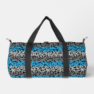 Bolso De Deporte Pequeño Rayas pixeladas digitales negras azul Aqua