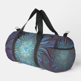 Bolso De Deporte Pequeño Resumen moderno Arte fractal de flor azul de moda