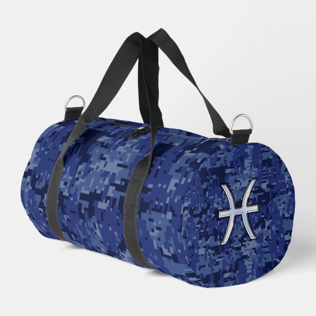 Bolso De Deporte Pequeño Rótulo Zodiac de Pisces en camuflaje digital azul  (Esquina izquierda)