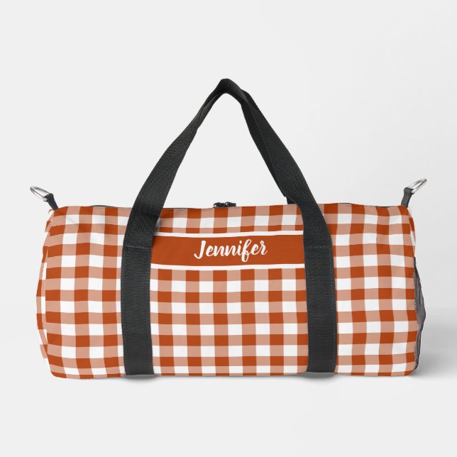 Bolso De Deporte Pequeño Rust Red Plaid Gingham Personalized (Anverso)