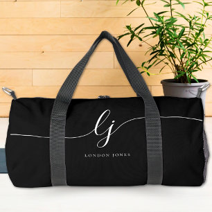 Bolso De Deporte Pequeño Script de caligrafía moderna en negro monograma