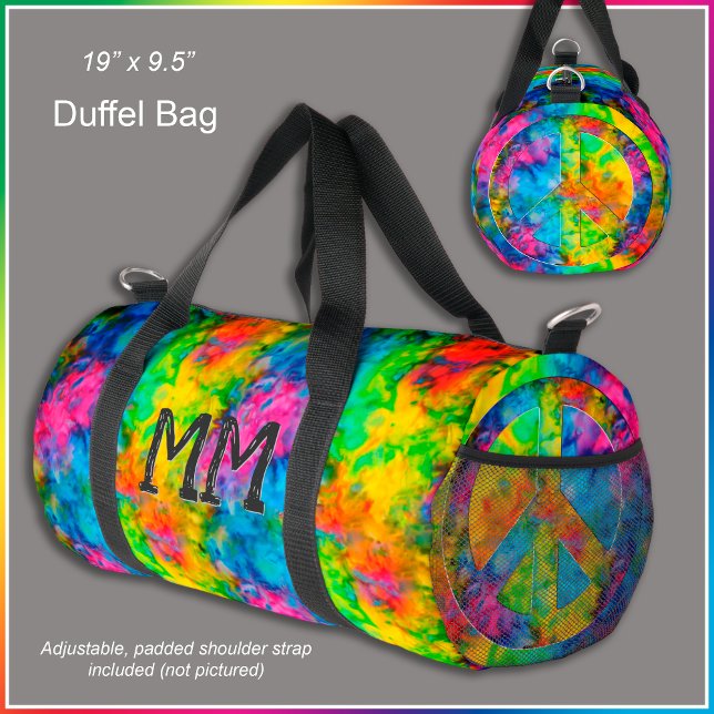Bolso De Deporte Pequeño Signo de paz fractal monograma (A blaze of vibrant color you can customize to make this bag truly unique to you. )