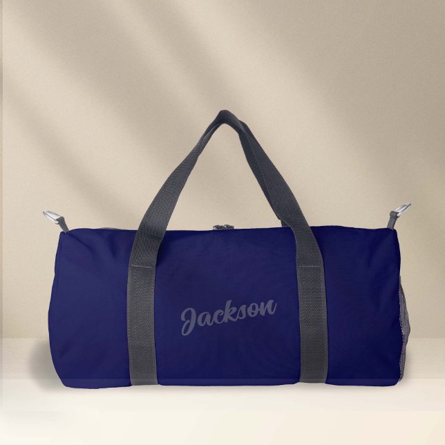 Bolso De Deporte Pequeño Simple Navy Blue Nombre Personalizado Fitness (Simple Navy Blue Personalized Name Duffel Bag.)