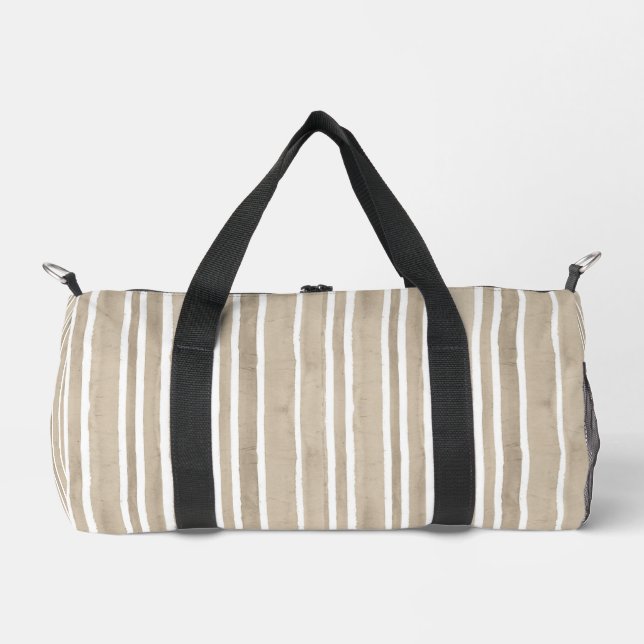 Bolso De Deporte Pequeño Stylish Taupe Hand Painted Striped Yoga Exercise (Anverso)