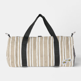 Bolso De Deporte Pequeño Stylish Taupe Striped Watercolor Daisy Exercise