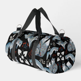 Bolso De Deporte Pequeño  Stylized blue foxes with intricate floral designs