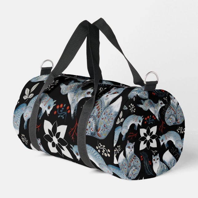 Bolso De Deporte Pequeño  Stylized blue foxes with intricate floral designs (Esquina izquierda)