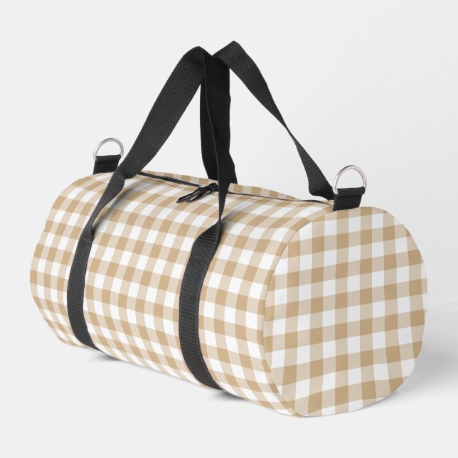 Bolso De Deporte Pequeño Tan Beige White Gingham Plaid (Esquina izquierda)