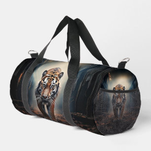 Bolso De Deporte Pequeño Tigre negro antiguo y naranja en el bosque surreal