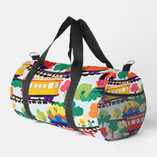 Bolso De Deporte Pequeño Trenes y árboles lindos patrón azul