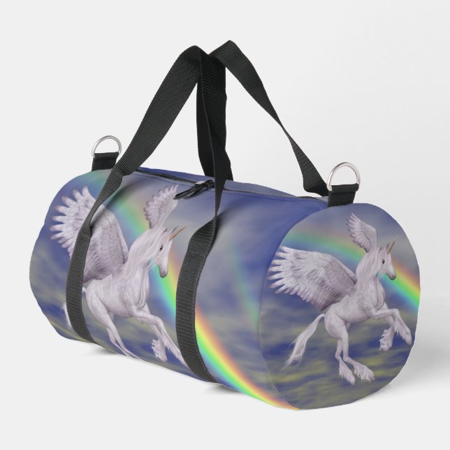 Bolso De Deporte Pequeño Unicornio volando sobre el arcoiris (Esquina izquierda)