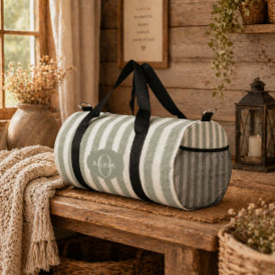 Bolso De Deporte Pequeño Verde Salvia Personalizado, Granja Rayada Personal