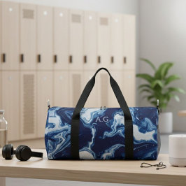 Bolso De Deporte Pequeño Wellness Waters Duffle Bag - Navy Marble Fluid Art