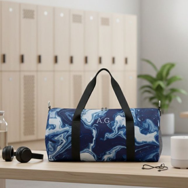 Bolso De Deporte Pequeño Wellness Waters Duffle Bag - Navy Marble Fluid Art (Subido por el creador)