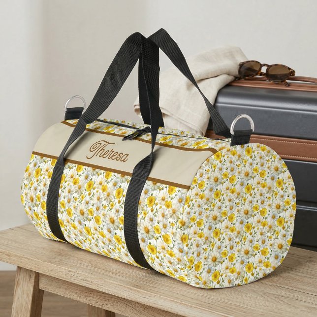 Bolso De Deporte Pequeño Yellow Wildflowers Pattern Monogram Name (Subido por el creador)