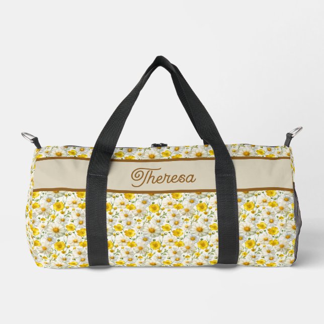 Bolso De Deporte Pequeño Yellow Wildflowers Pattern Monogram Name (Anverso)