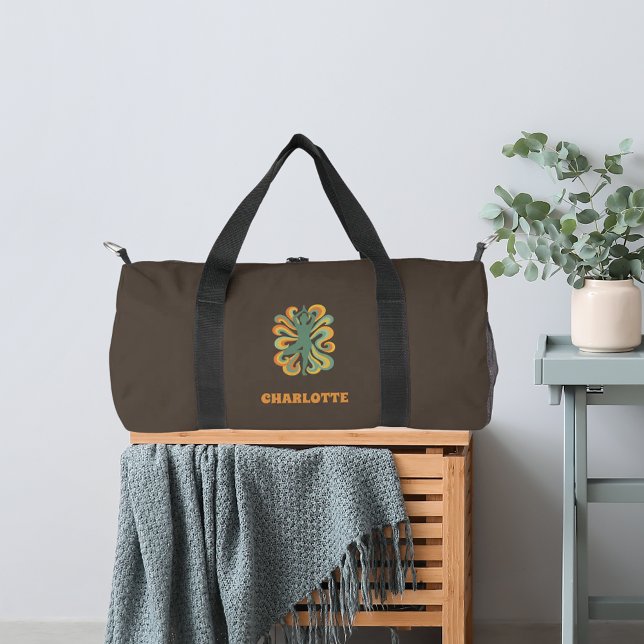 Bolso De Deporte Pequeño Yoga pose retro swirls name taupe brown (Subido por el creador)