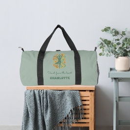 Bolso De Deporte Pequeño Yoga pose swirls green orange name slogan retro