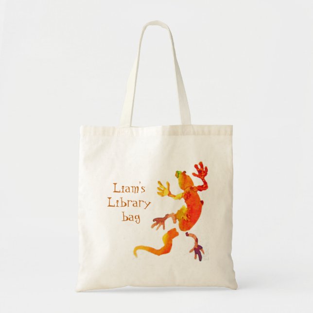 Bolso de la biblioteca con el lagarto lindo (Frente)