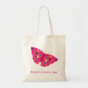 Bolso de la biblioteca con la mariposa rosada