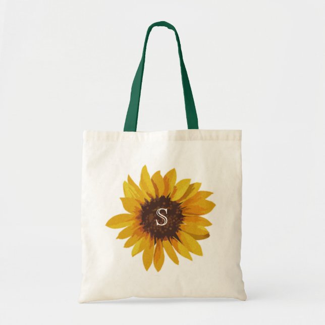 Bolso de mano con monograma de girasol en acuarela (Frente)