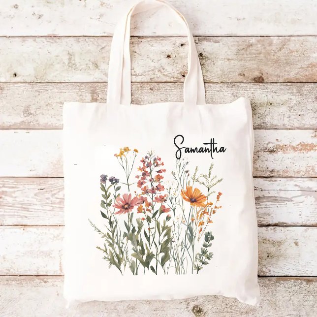 Bolso de mano de flores silvestres personalizadas, (wildflowers tote bag, Mother’s Day gift bag, gift for mom, gift for mama, tote bag for women, bride)