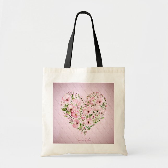 Bolso de mano floral con corazón rosa (Frente)