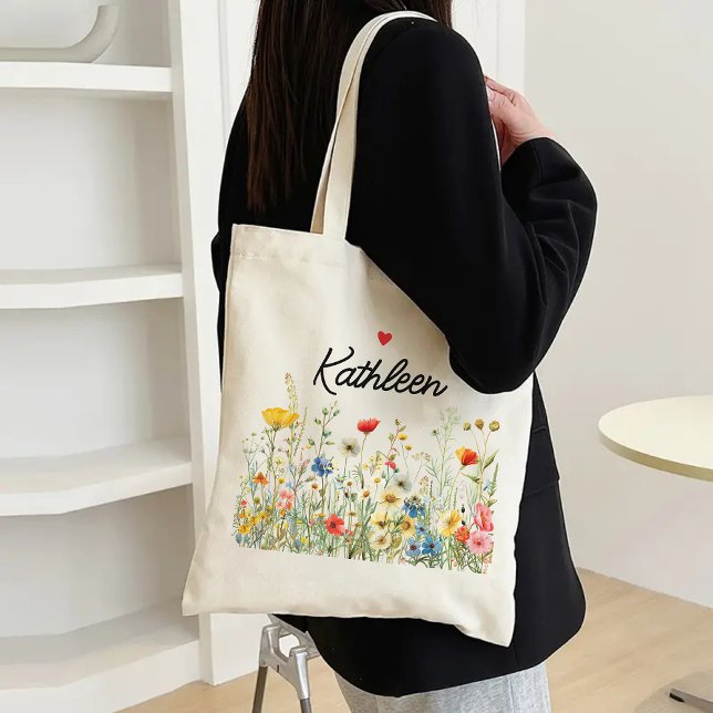 Bolso de mano floral personalizado para mamá, dama (wildflowers tote bag, floral tote for women, gift for mom, bridesmaid gift, bridesmaid proposal bag)