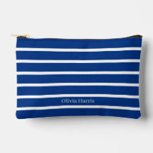 Bolso de Maquillaje Náutico de Rayas Azules y Blan