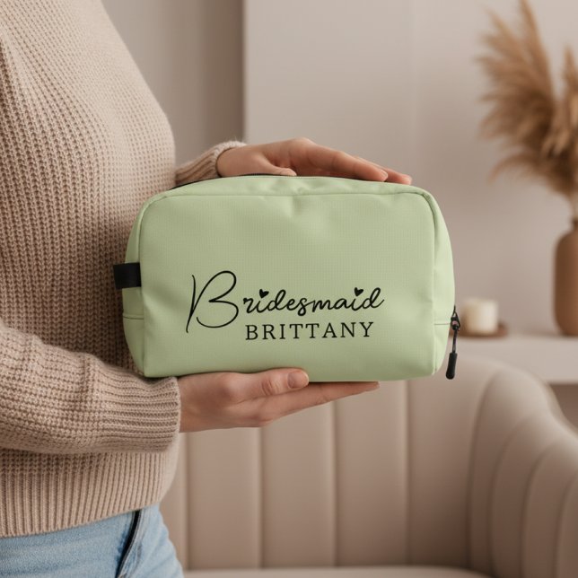 Bolso de Maquillaje Verde Claro Personalizado para (Personalized Light Green Cosmetic Bag for Bridesmaid proposal gift,  Minimalist Bag for Bridesmaids,)