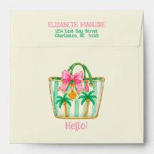 Bolso de playa Preppy Pink y Green Palm Beach