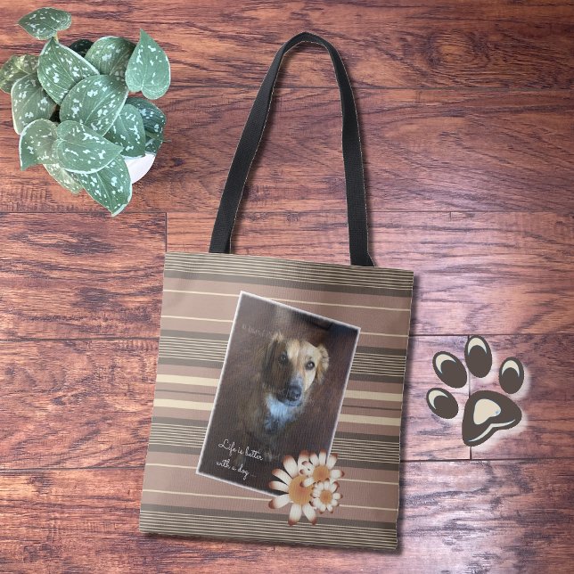 Bolso de rayas marrones DIY con foto de perro y ci (Subido por el creador)