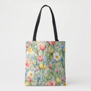 Bolso De Tela С campo floral de primavera lleno de color. Pintur
