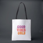 Bolso De Tela اً: Colorful Good Vibes Only Tote Bag<br><div class="desc">​Spread positivity with this stylish 'Good Vibes Only' tote bag. Featuring a vibrant and modern typography design in pink and orange tones,  this durable canvas bag is perfect for shopping,  school,  beach trips,  or daily errands. A great motivational gift for friends and family.</div>