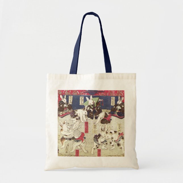 Bolso De Tela 兎 の 相 撲, 芳 藤 Conejos de sumo, Yoshifuji, Ukiyo-e (Frente)