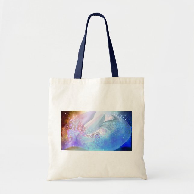 BOLSO DE TELA 異次元の世界で泳ぐイルカとクジラ　  ラージトートバッグ (Frente)