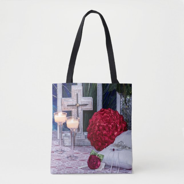Bolso De Tela 0294-Noche Bouquet con Anillos, Velo, Tiara, Cruz (Anverso)