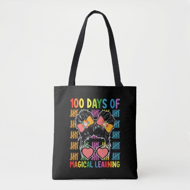 Bolso De Tela 100 Días De Enseñanza Mágica Escuela Bun (Anverso)
