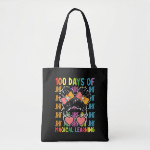 Bolso De Tela 100 Días De Escuela De Moño Desordenado De Aprendi