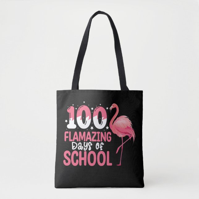 Bolso De Tela 100 días de flamación en la escuela de Flamingo (Anverso)